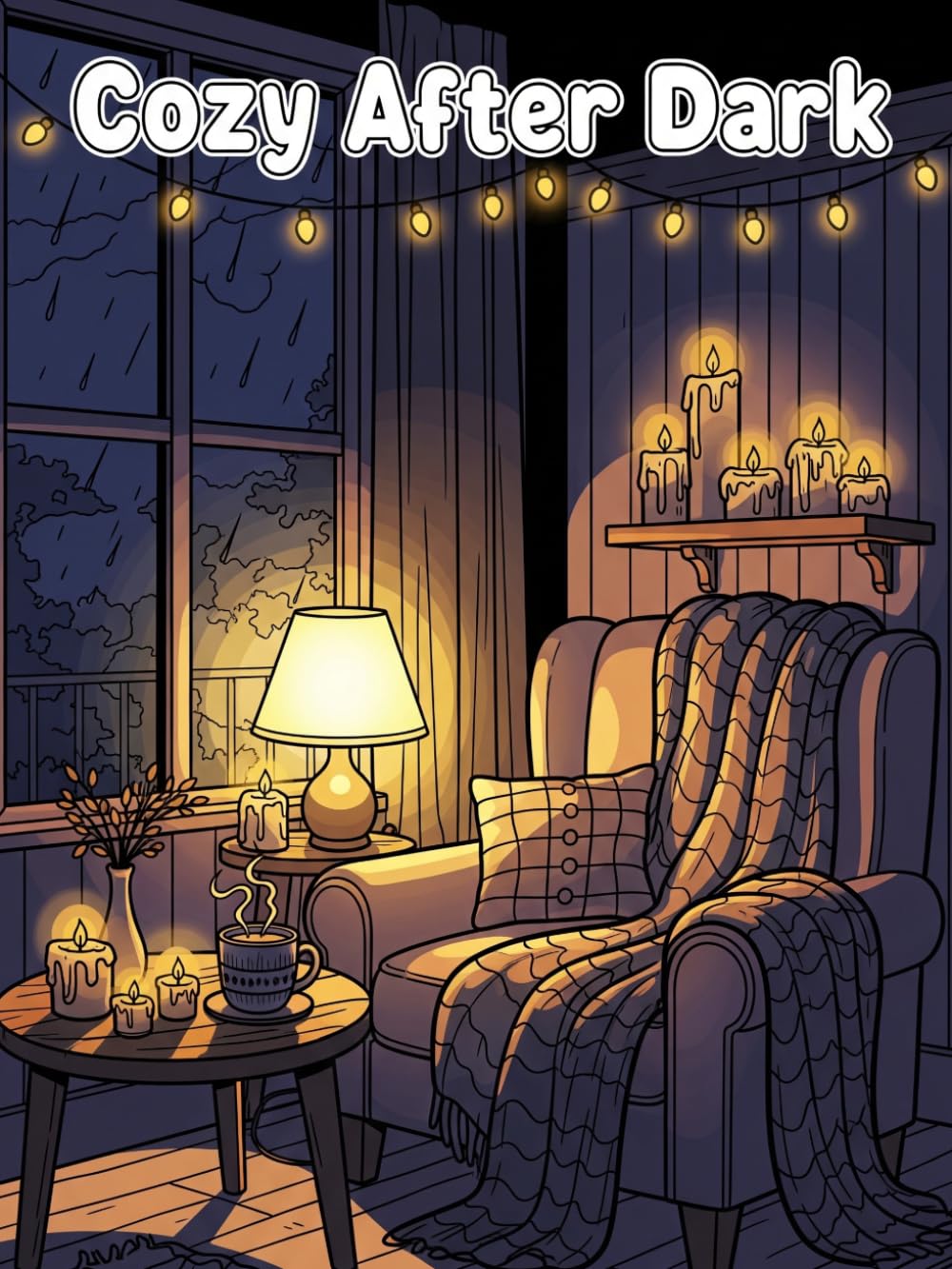 Cozy After Dark: A Bold & Easy Relaxing Coloring Book with Calm Night Scenes, Cozy Rooms, and Aesthetic Spaces for Stress Relief