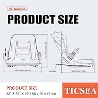 Vista 8 de Asiento universal de carretilla elevadora, asiento de tractor con cinturón de seguridad, respaldo ajustable e interruptor de posición del operador