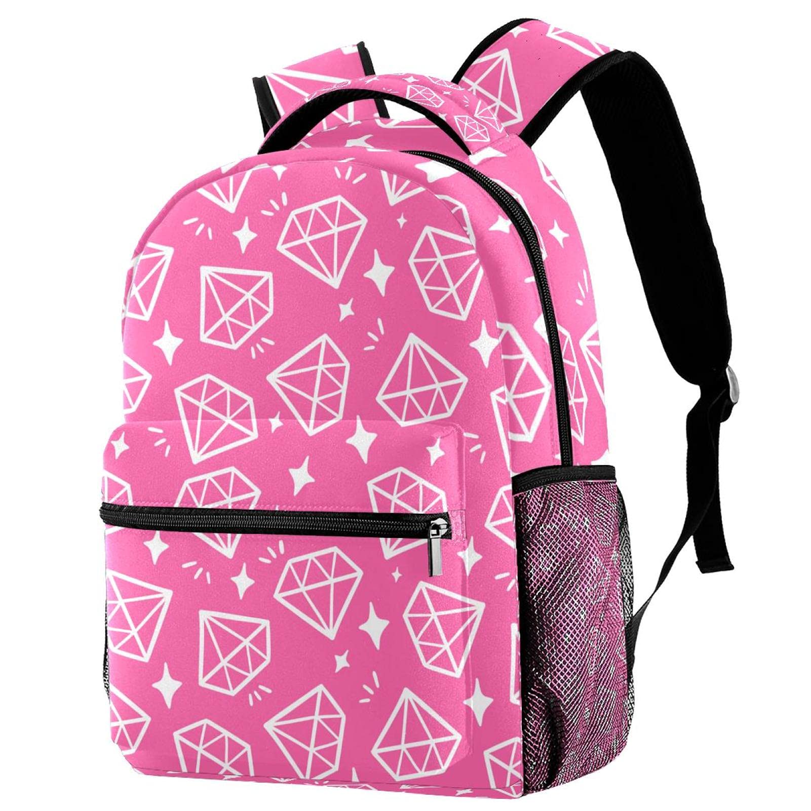 Sac à dos rose diamant pour campus et loisirs avec porte-bouteille pratique - 7
