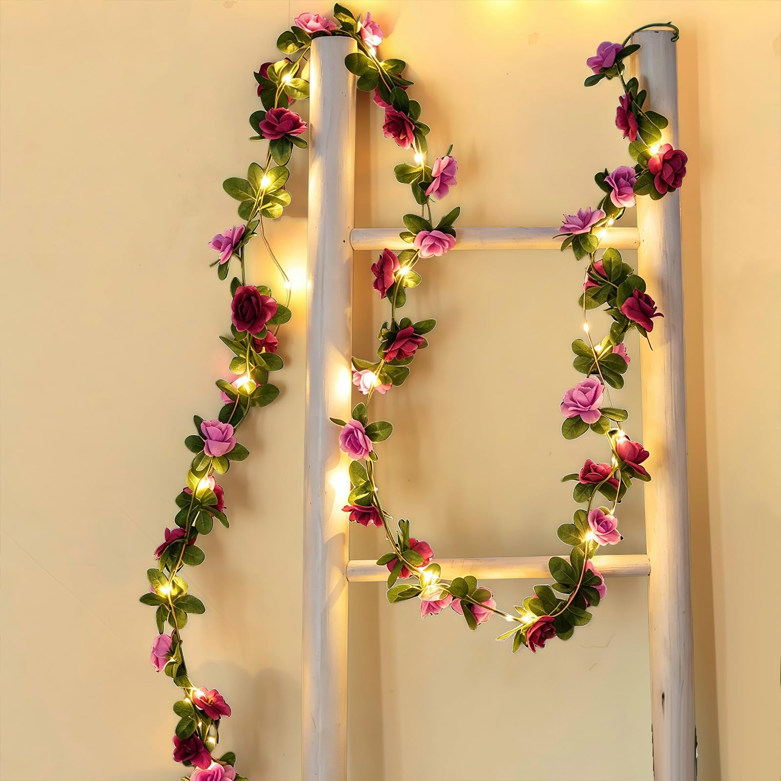 AWSOLAR 6.56FT Purple Rose Flower Fairy Lights Battery Operated, Fairy String Lights for Wedding, Party, Garden, Balcony, Table, Wall Decor