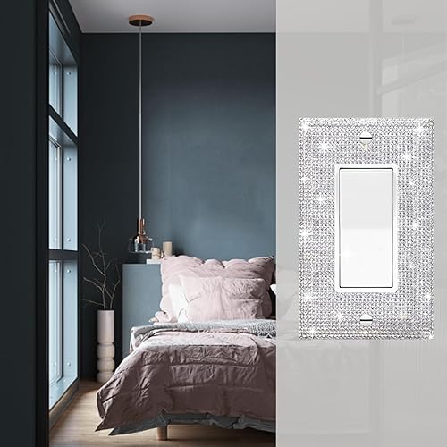 Miniatura 4 de Gaocai 1 placa de interruptor de diamantes de imitación plateados brillantes y cubiertas de tomacorrientes, placas de pared, placa de cubierta de