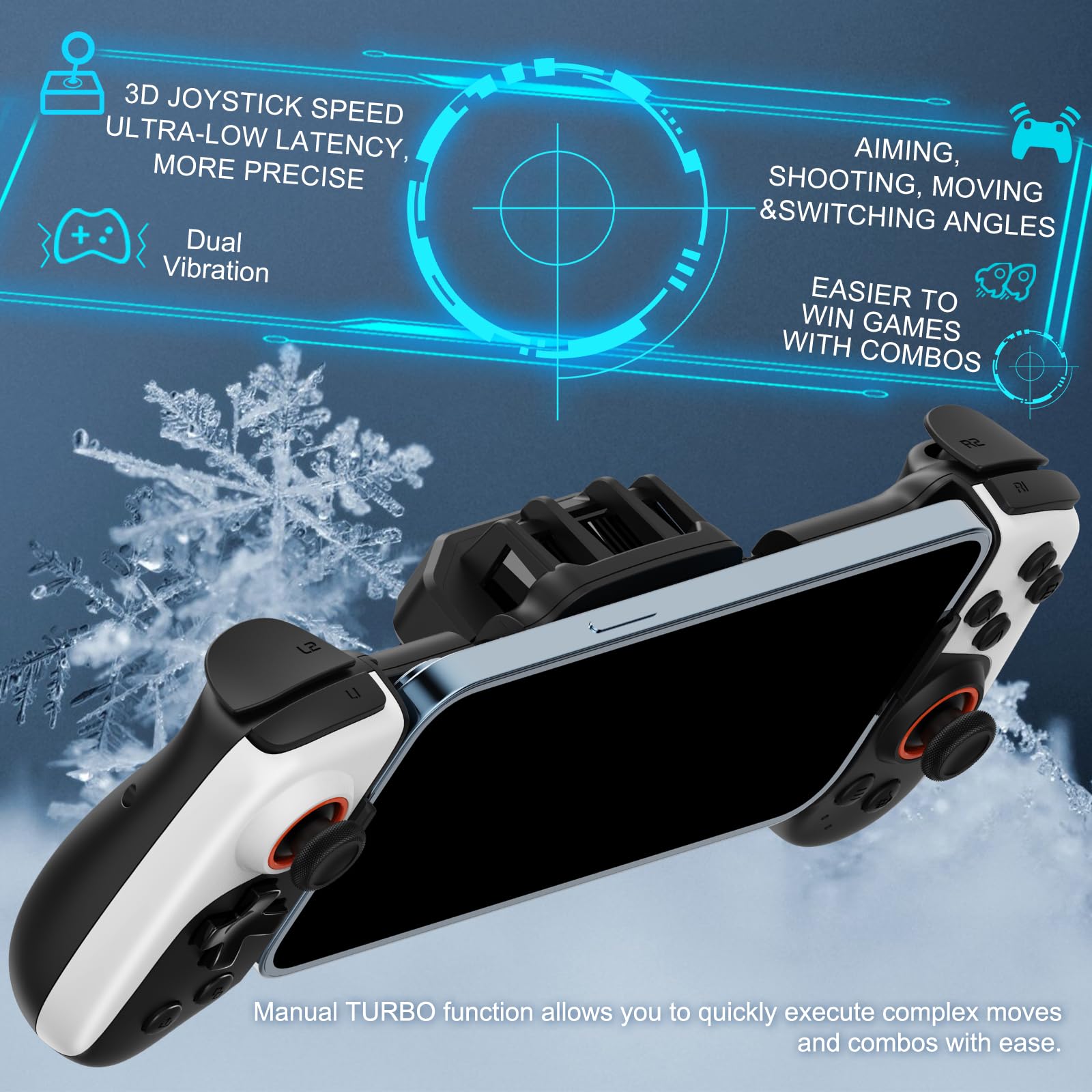 Joso Phone Controller for iPhone/Android with Phone Case Support, Mobile Gaming Controller with Cooler for iPhone 16/15/14, Galaxy S24/S23/S22 - Universal Fit, Customizable Buttons, Turbo