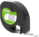 Étiquettes en papier DYMO LT pour créateurs d'étiquettes LetraTag, impression noire, ruban d'étiquettes blanc, rouleau de 1/2" x 13 pieds (12 mm x 4 m) de ruban d'étiquetage