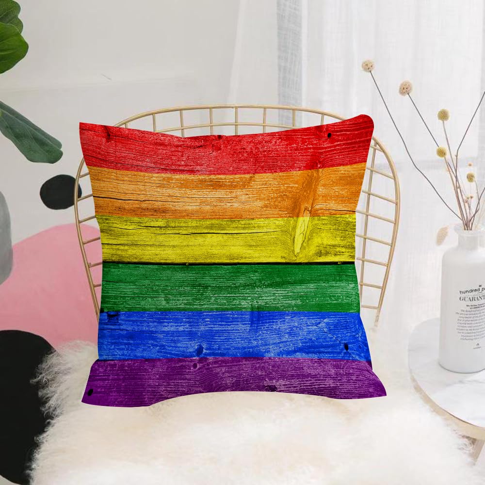 Hyosxw Rainbow, Old Tainted Wood Planks In Rainbow - A7 Cushion Cover,Throw Pillow Case Home Decorative For Living Room Bedroom Sofa Chair 18X18 Inch,Rainbow, Old Tainted Wood Planks In Rainbow Colors,Pillowcase 45X45cm