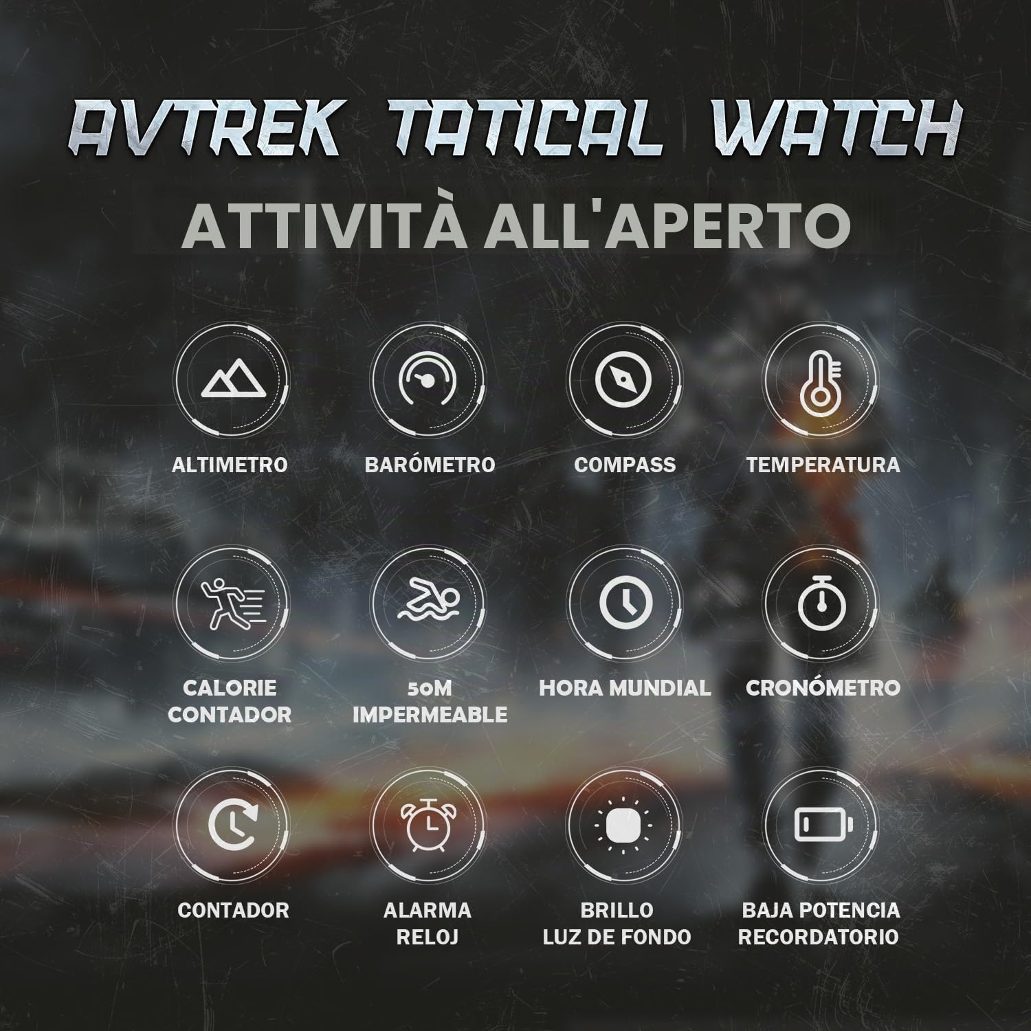 AVTREK Orologio tattico di sopravvivenza da uomo, ideale per attività all'aria aperta come escursionismo, nuoto e esercito. Dispone di altimetro, barometro e bussola digitale