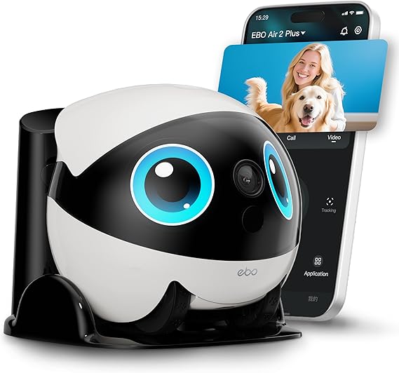 Enabot EBO Air 2 Plus FamilyBot 3K Home Camera Robot: Indoor Camera, Movable Robot Companion, 2-Way Video, AI Chat Mode, Auto-Recharge, Long Battery Life, Custom Facial Image, Night Vision
