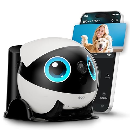 Enabot EBO FamilyBot 3K Home Robot EBO Air 2 Plus: Movable Indoor Camera Robot Companion, 2-Way Video, AI Chat Mode, Custom Facial Image, Auto-Recharge, Long Battery Life, Night Vision(White) - White