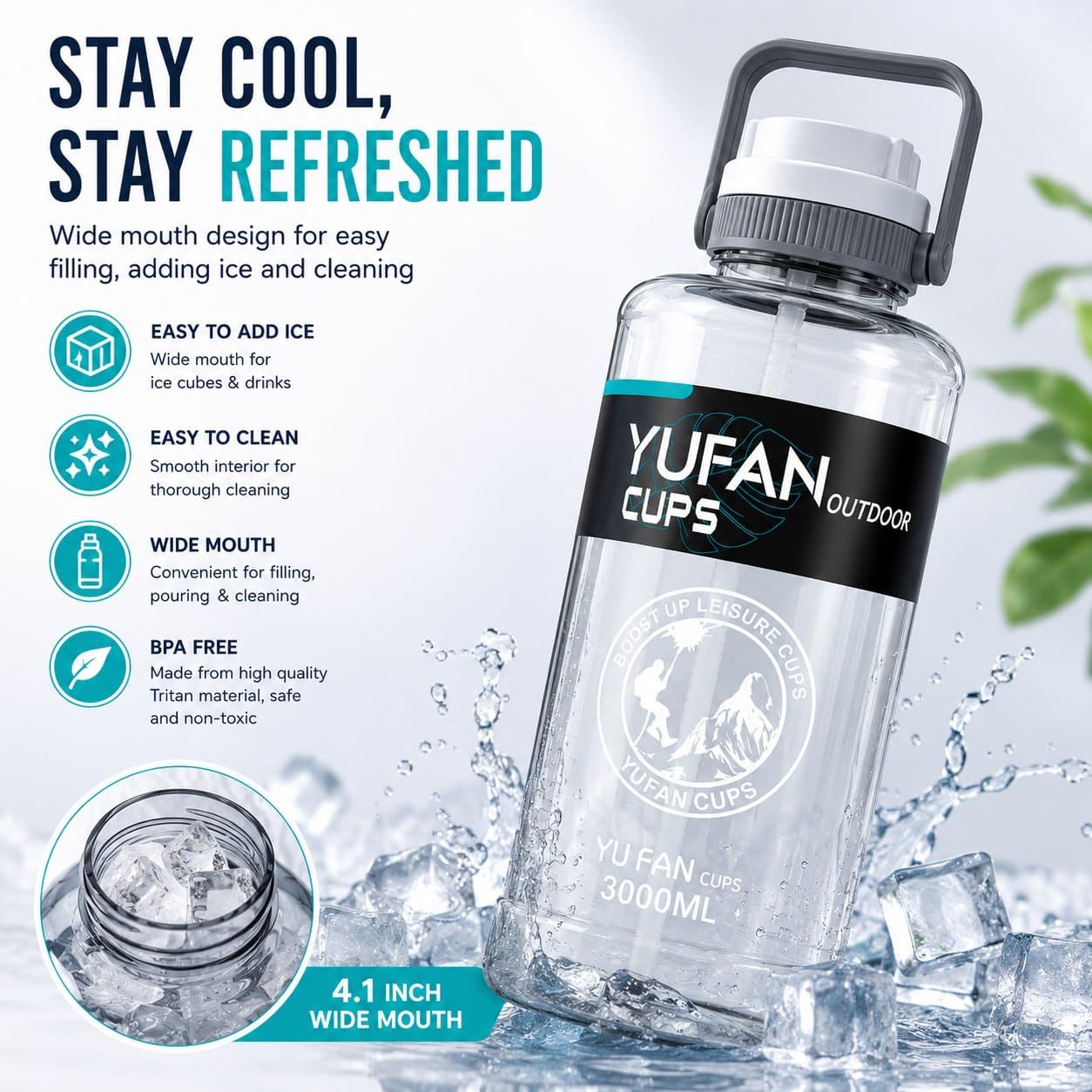 AQUAFIT YUFAN 3L Water Bottle - 100oz Large Sports Jug -6