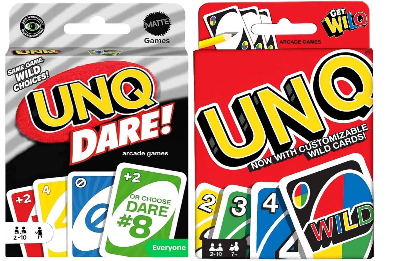 ARCADE GAMES Matte UNQ Classic & Dare | Combo Pack of 2 | Family Fun Card Games for Kids, Adults & Teens | Portable Travel Game | Fast-Paced Strategy, Action & Reversible Play | Perfect for Gifting