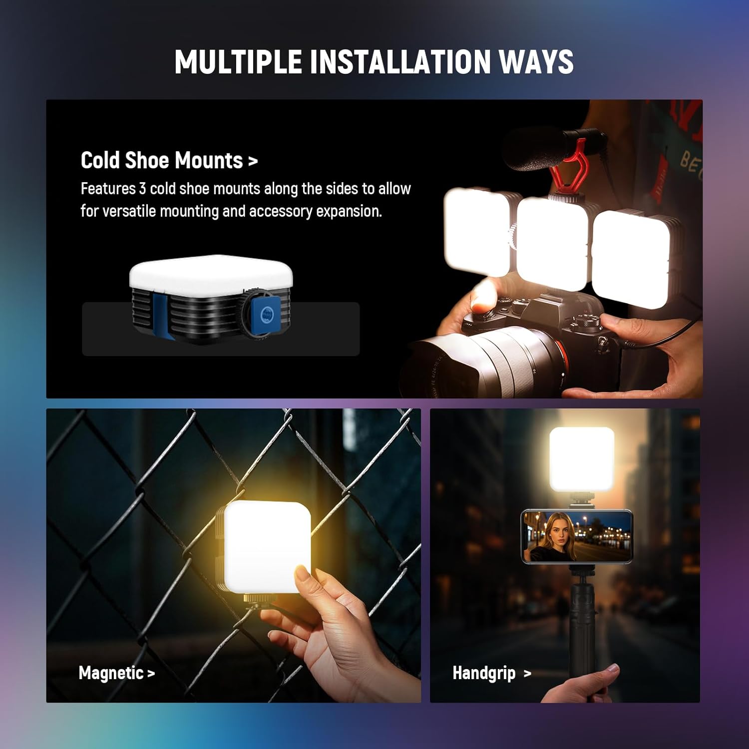 NEEWER Magnetic RGB Camera Video Light with Desk Tripod Stand & 3 Cold Shoes, Upgraded APP Control, CRI97+ 2500-8500K 2000mAh Rechargeable Photography Recording Small LED Panel Lighting, RGB62