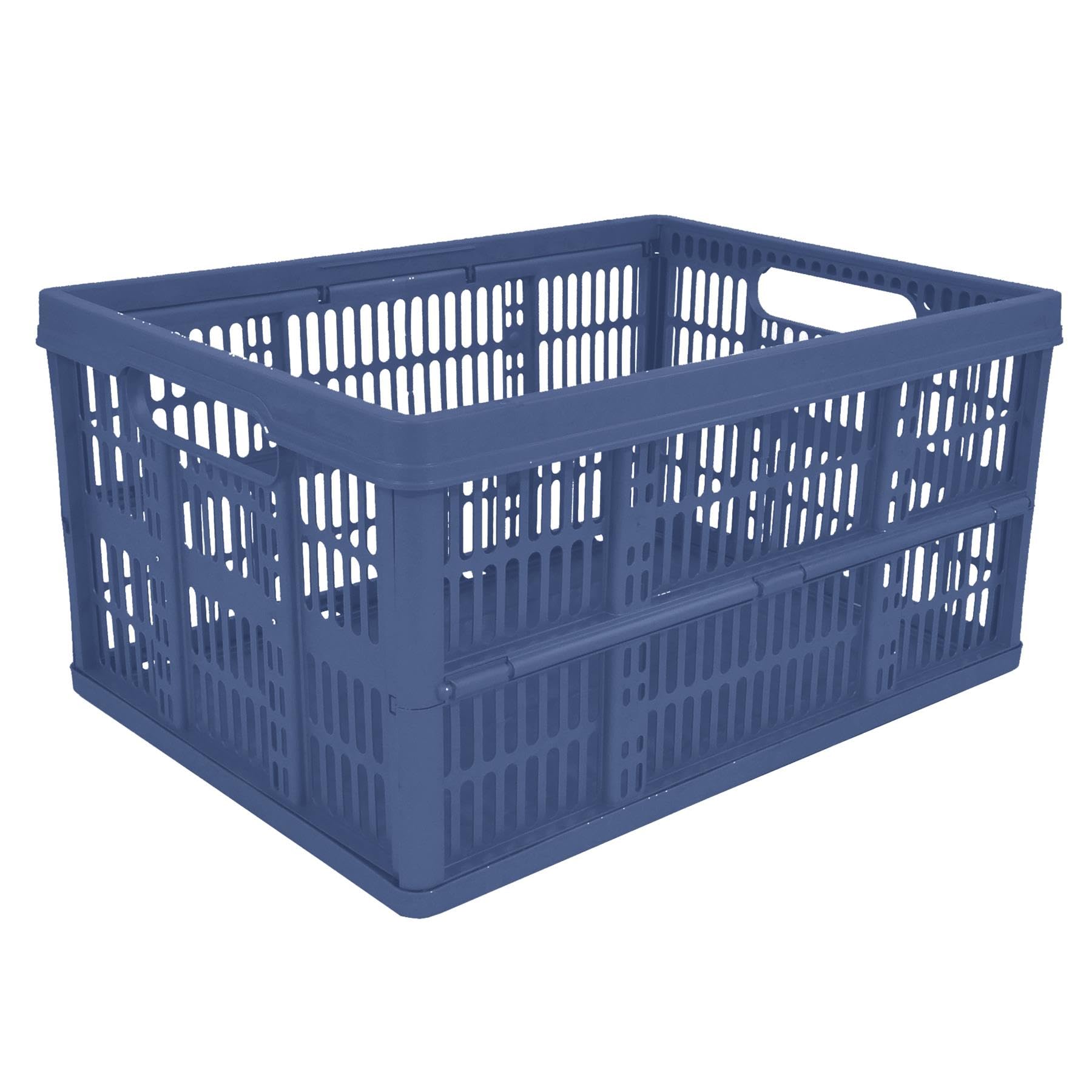 simpa 32L 32 Litre Blue Plastic Folding Storage Container Basket Crate Box Stackable Portable Folds Flat - Set of 6