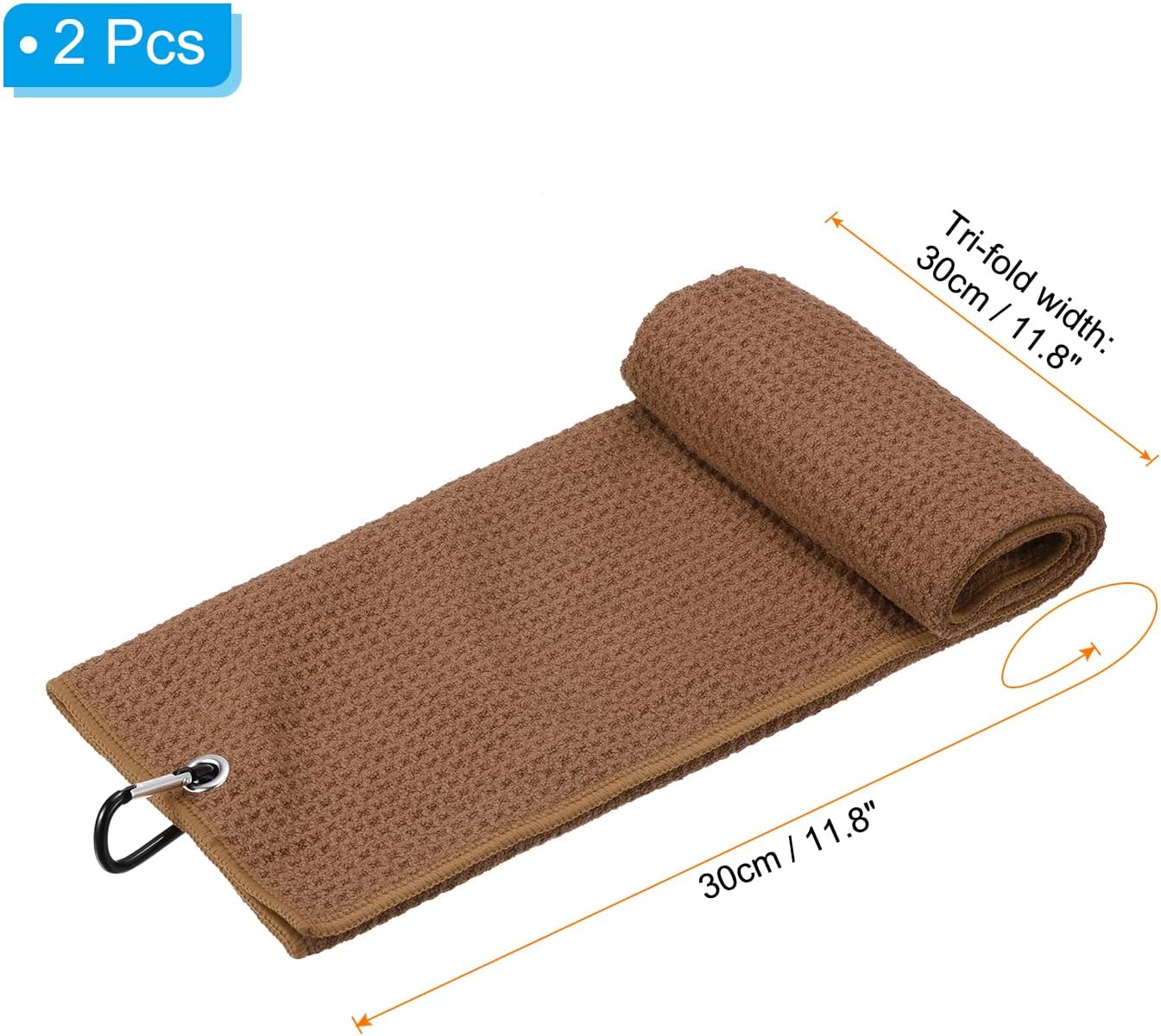 PATIKIL 12"x12" Tri-Fold Golf Towels, 2 Pack Waffle Pattern Towels Soft Fiber Strong Water Absorption with D Clip for Golf Lovers, Brown - Image 2