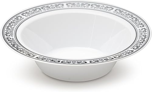 Miniatura 3 de Laura Stein - 40 platos de 9 pulgadas, vajilla blanca de plástico pesado de alta calidad con borde plateado, plato de fiesta y boda, serie