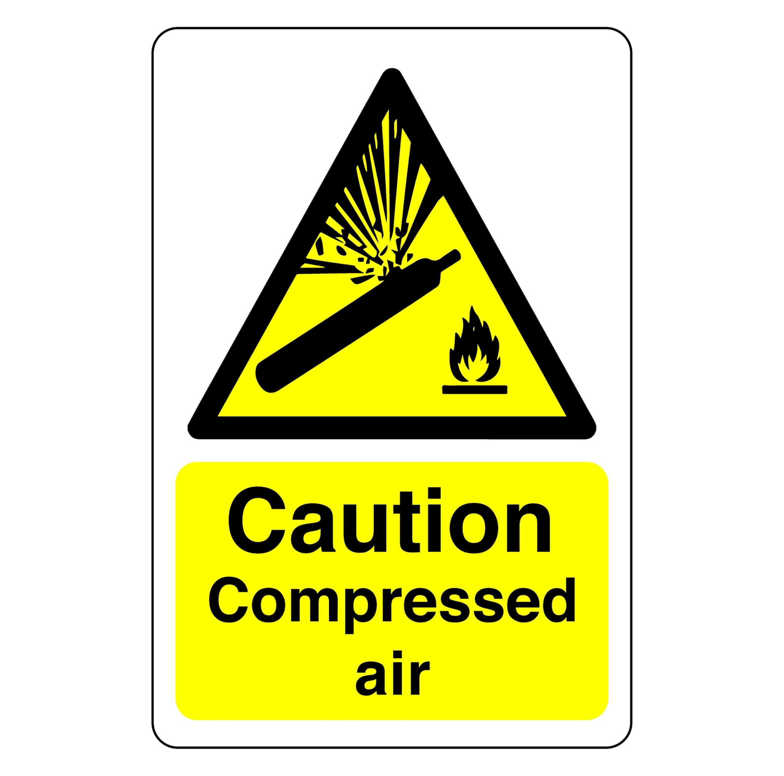 Caution compressed air sign - High tack self-adhesive sticker (300mm x 200mm) Viewing Distance within 7m.