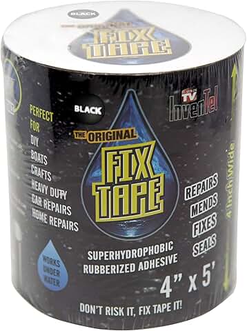 The Original Fix Tape | As Seen On TV - Rubberized Waterproof Tape, Boat Repair (Black, 4 inches x 5 feet)