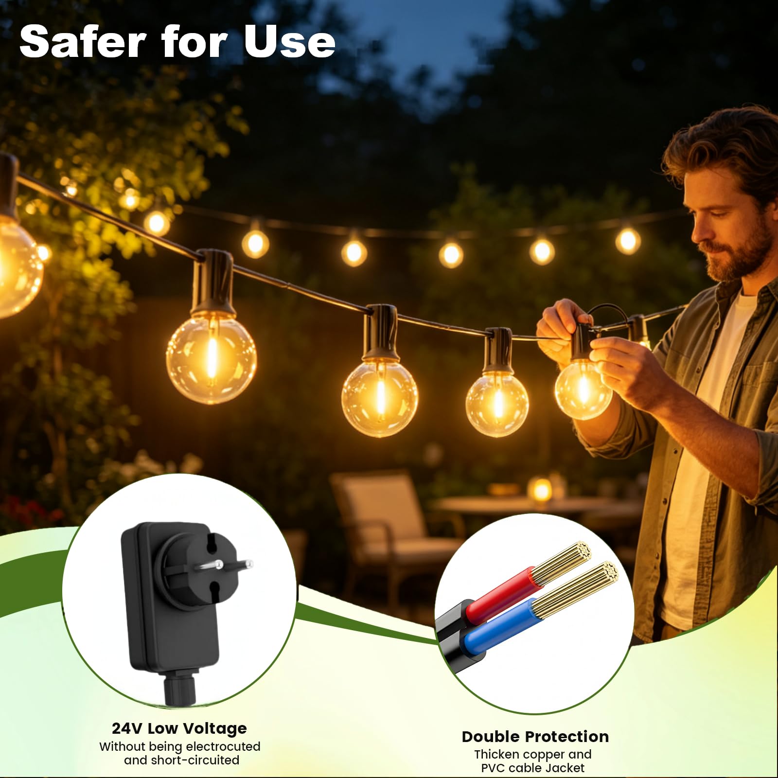 Guirlande-Lumineuse-Exterieure-Guirlande-Guinguette-Exterieur, 45M LED Lampe avec Variateur, étanche IP45, 58+2 G40 Ampoules Incassables pour Jardin Pergola Terrasse Deco Balcon Mariages et Fêtes