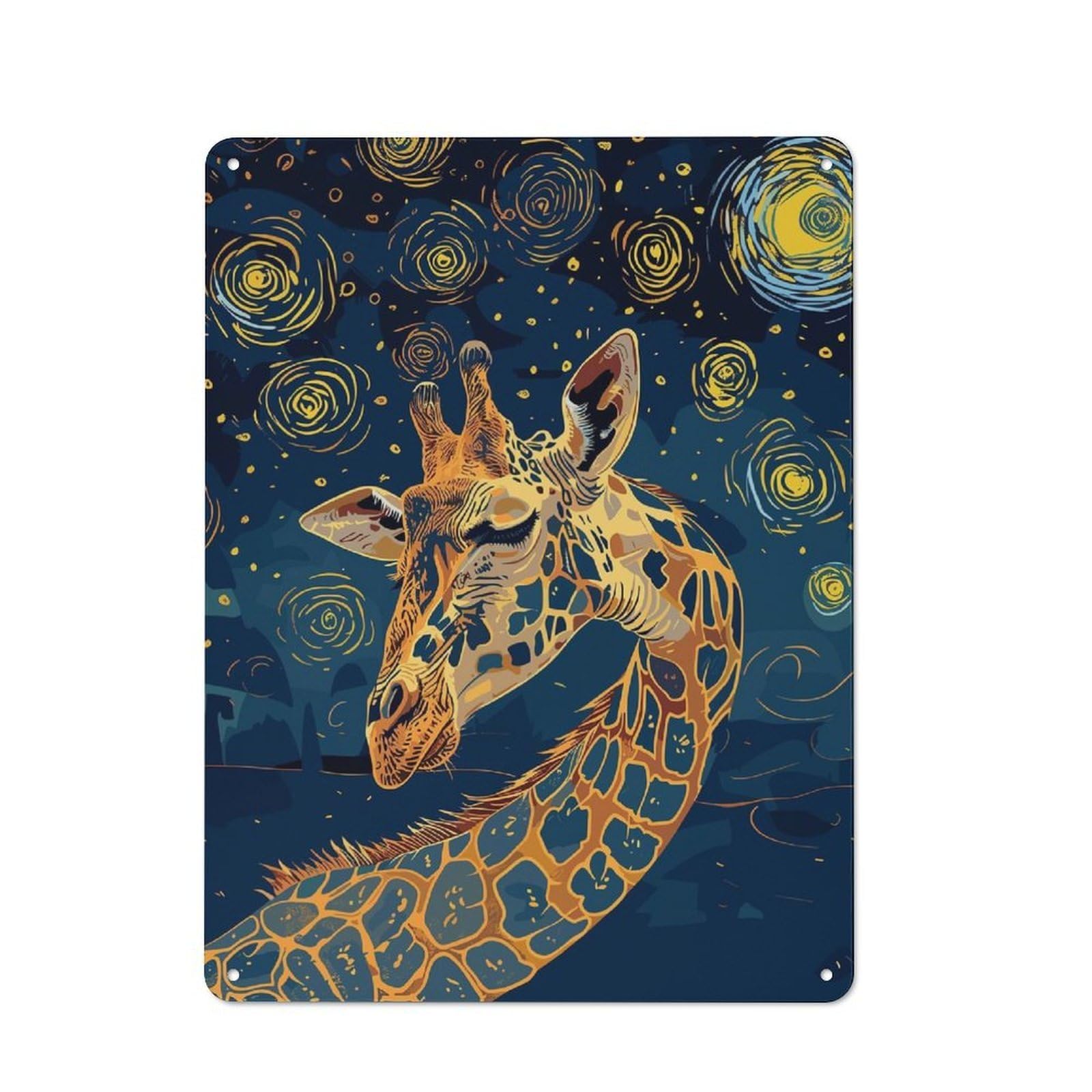Junmoney Giraffe In Starry Night Style For Café Or Restaurant, Vintage Metal Sign 40X30cm, For Vintage Wall Decor Fans, For Cafés, Pubs And Restaurants