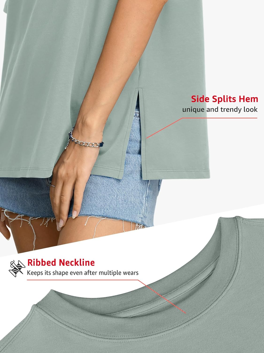 Womens Cotton Oversized T Shirts Side Slit Tops Loose Fit Tee Crewneck Short Sleeve Summer Clothes 2026 - Image 3