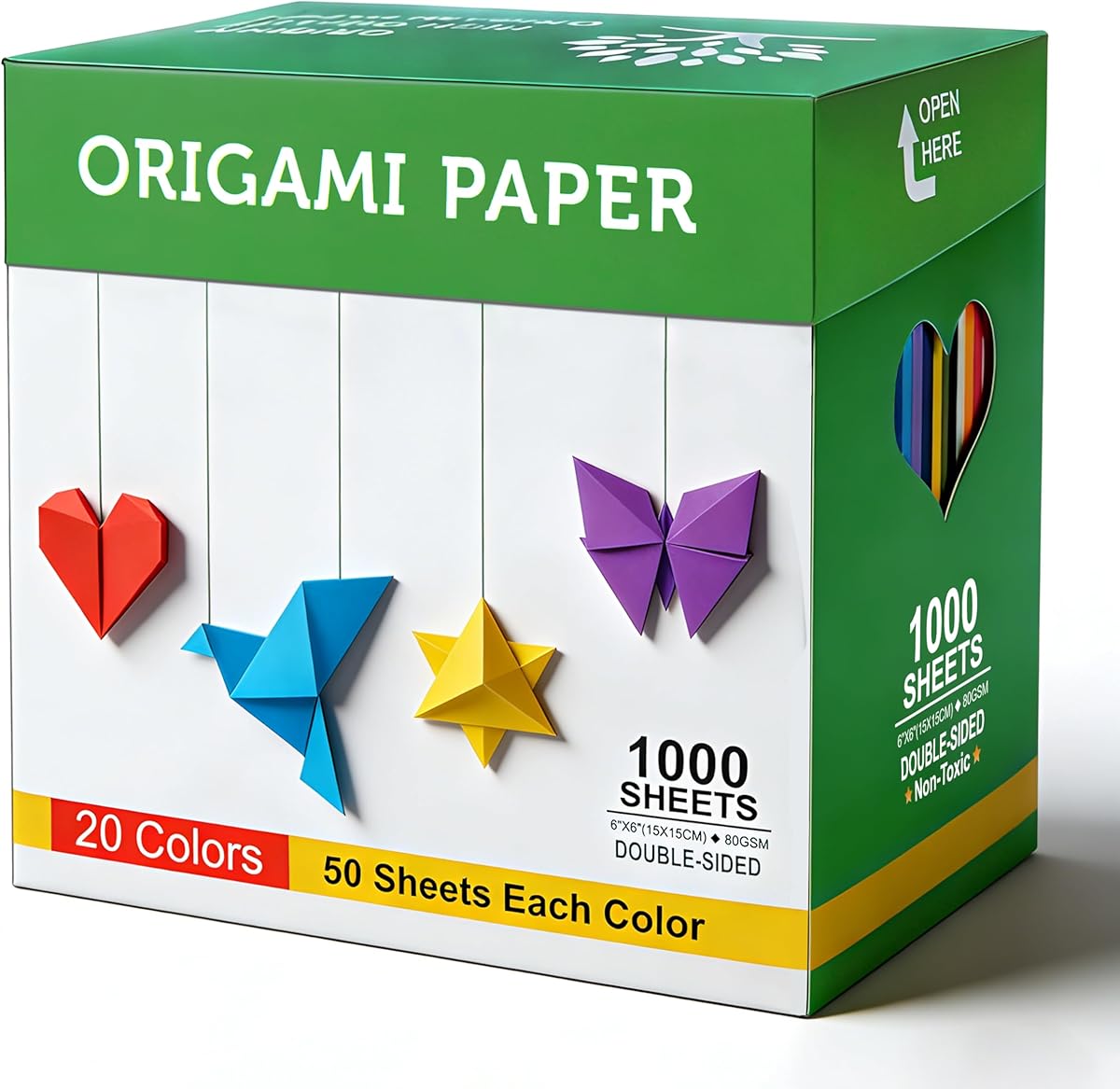 BUBU Origami Paper Kit 1000 Sheets 6 Inch Square Double Sided Color 20 Vivid Colors for Origami Crane, Butterfly, Heart，Perfect for Beginners,Kids,Adults & School DIY Handmade Craft Lessons