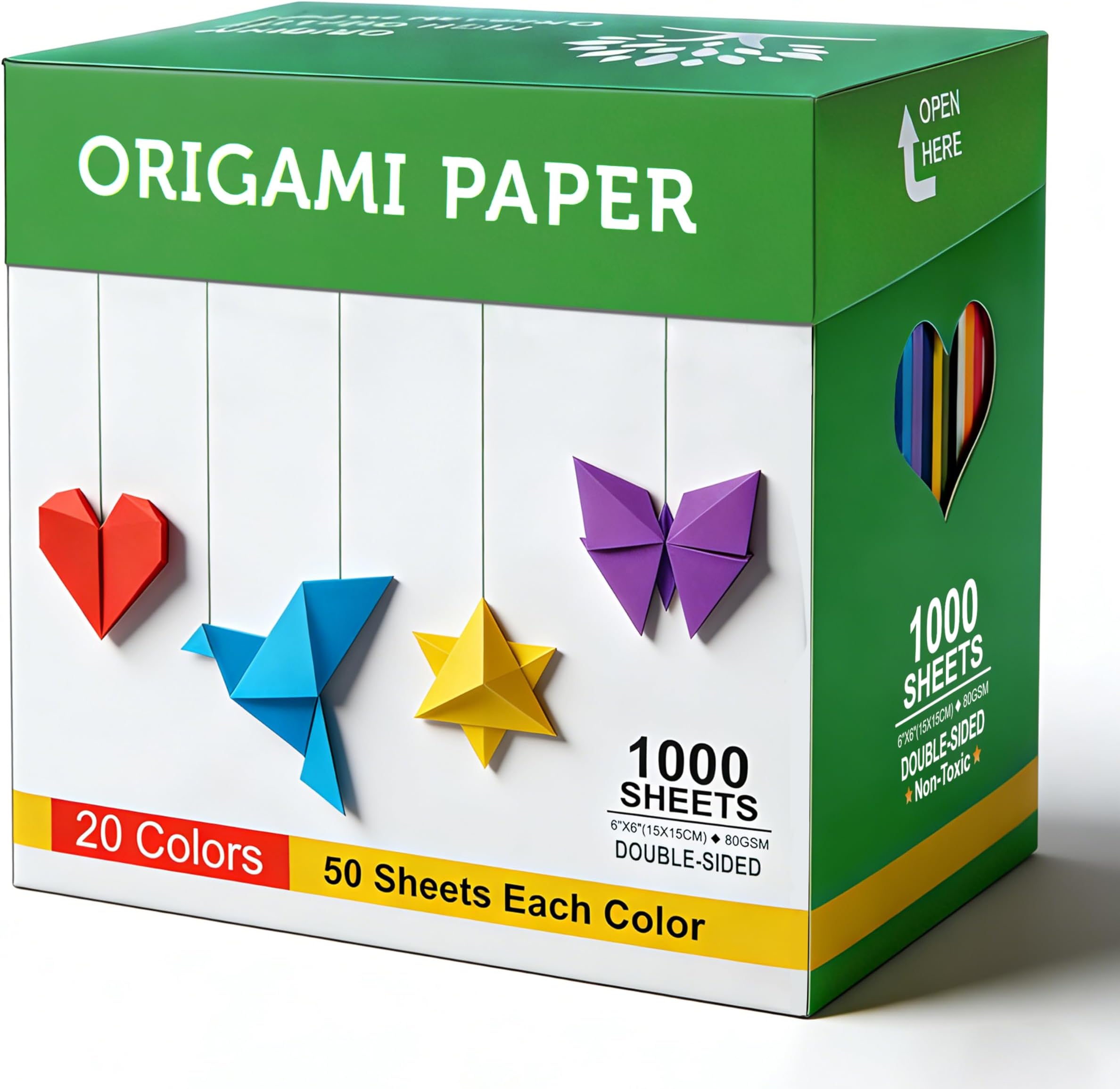 BUBU Origami Paper Kit 1000 Sheets 6 Inch Square Double Sided Color 20 Vivid Colors for Origami Crane, Butterfly, Heart，Perfect for Beginners,Kids,Adults & School DIY Handmade Craft Lessons，Ideal Gift