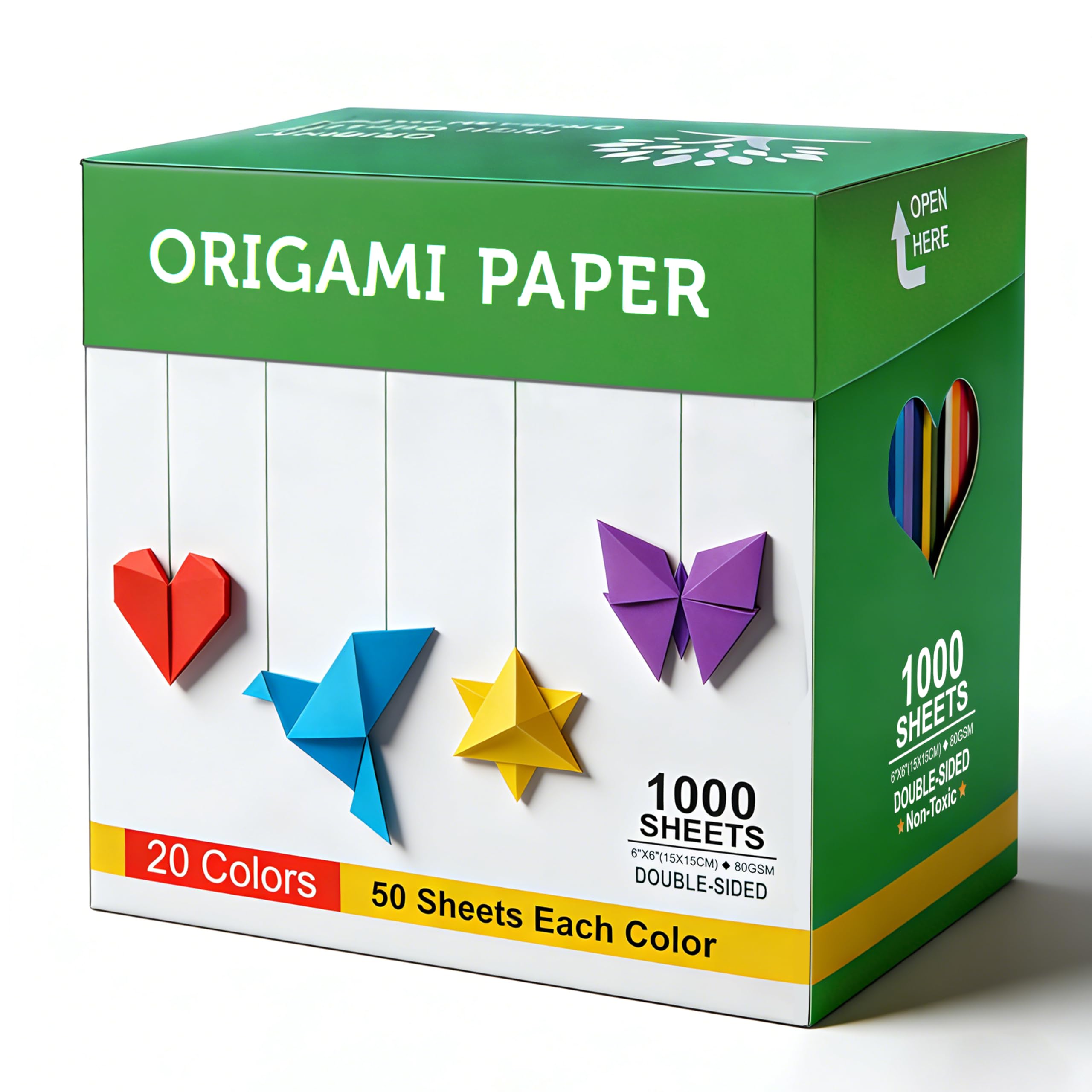 BUBU Origami Paper 1000 Sheets 6 Inch Square Double Sided Color 25