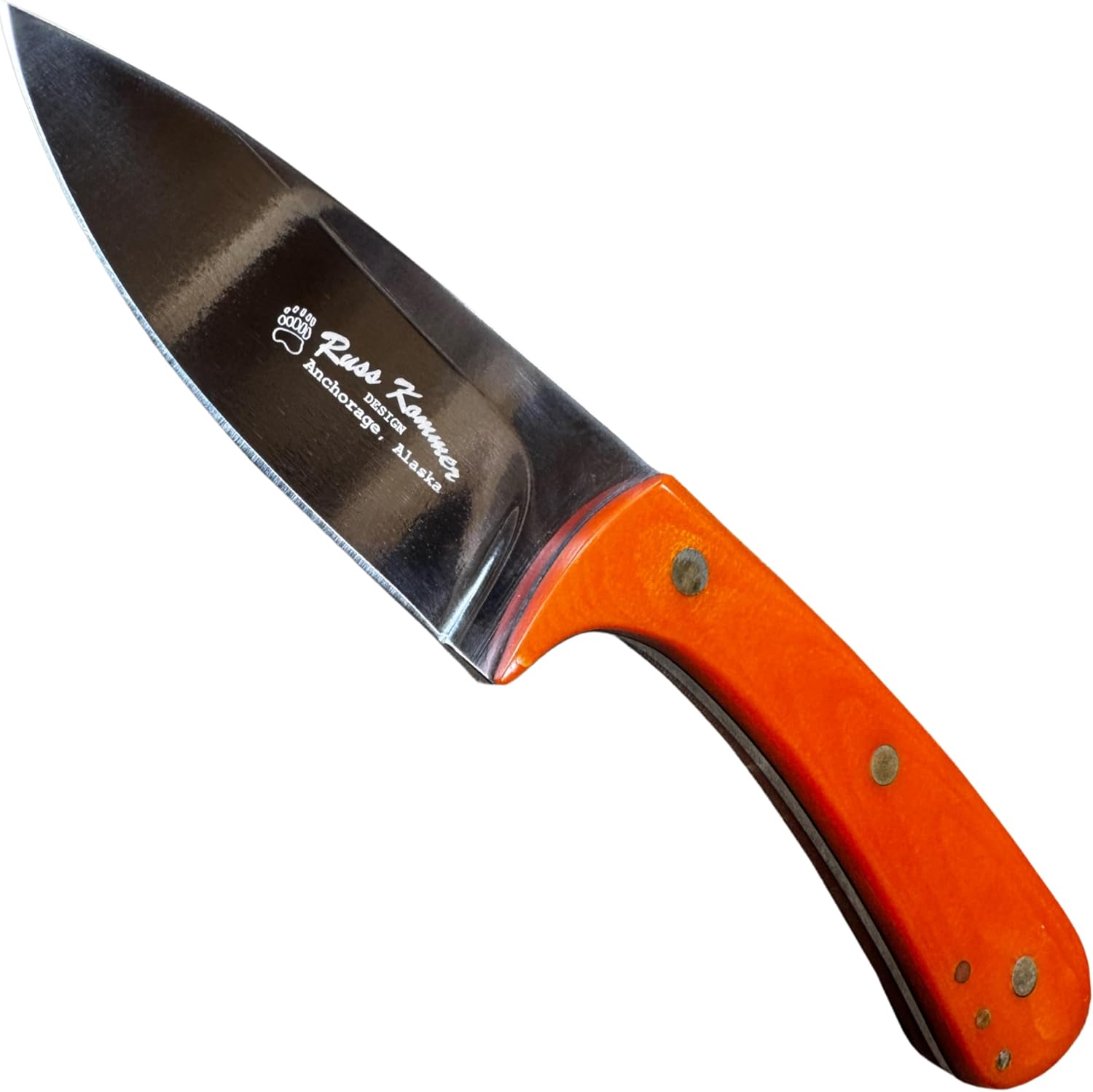 BATTLBOX Ketchikan Fixed Blade Knife – 2.75" Mirror Polished D2 Steel, Paper Micarta Handle, Leather Sheath, Russ Kommer Design, Outdoor Survival Knife