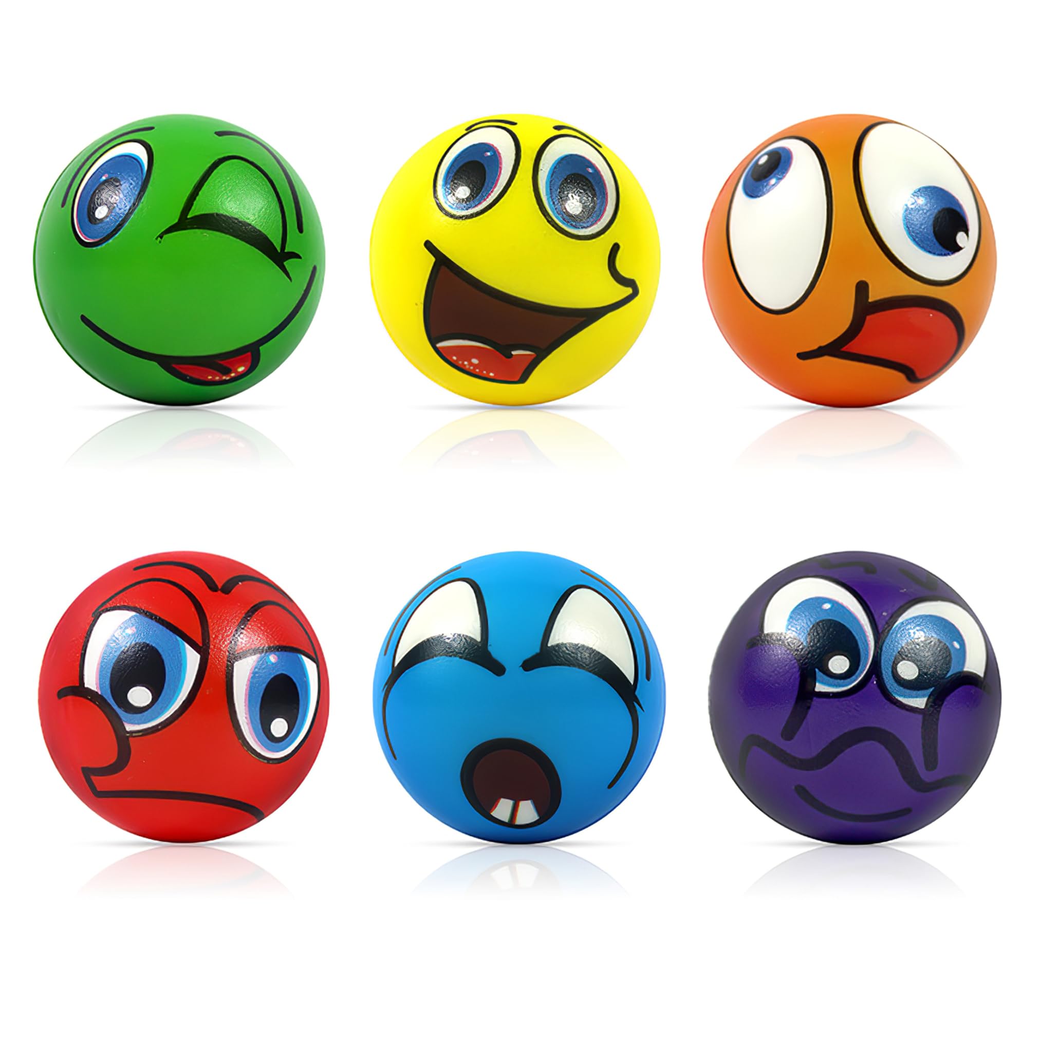 6 Pack Smiley Face Stress Balls,6.3cm Foam Squeeze Fidget Ball Sensory Play