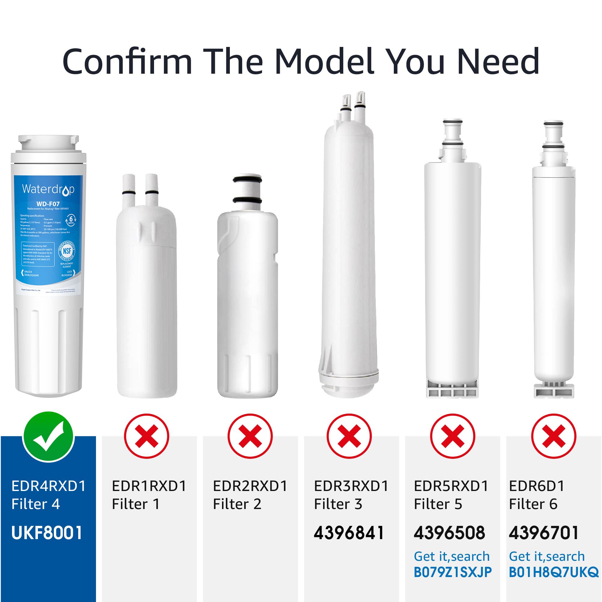 2X Waterdrop UKF8001 Filtro Dell'acqua del Congelatore per Maytag UKF8001, Amana, Jenn-Air PUR Puriclean II, UKF8001AXX, UKF9001, Whirlpool/KitchenAid 4396395, EDR4RXD1, Viking RWFFR, SK535