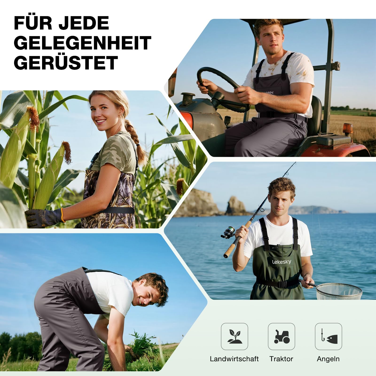 Lekesky Wathosen mit Stiefeln für Damen und Herren, wasserdichte 2-lagige Nylon/PVC-Wathosen – für den Einsatz im Wasser, zum Angeln, Jagen und Arbeiten im Schlamm