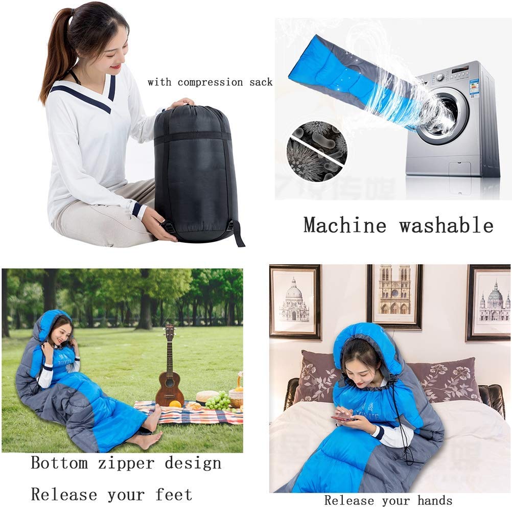 Sacco a Pelo con Busta Impermeabile Sacco a Pelo Portatile Leggero Caldo 4 Stagioni con Sacco a Compressione