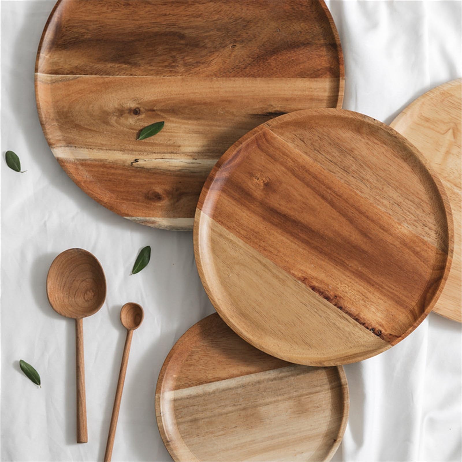 Bandejas de Madera Plato de Cena Bandeja té Redondo Simple for el hogar paletas Madera para Exhibir café Refrigerio(20.4x1.5cm)