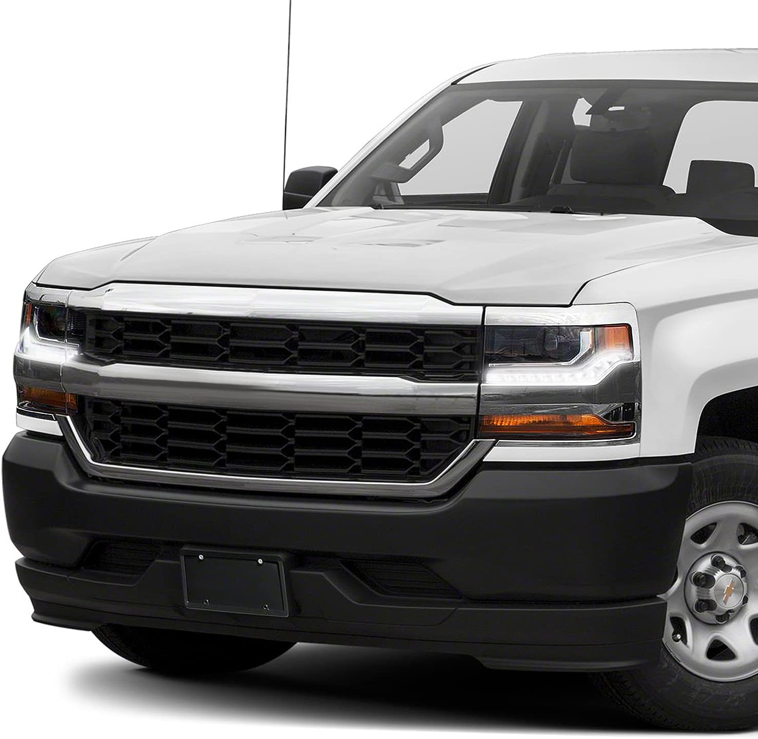 DNA MOTORING OEM-HL-0112-L Black Housing Amber Reflector Headlight Lamp Compatible with 16-19 Chevy Silverado 1500 (Passenger Side) Fit Models with HID Headlights Only