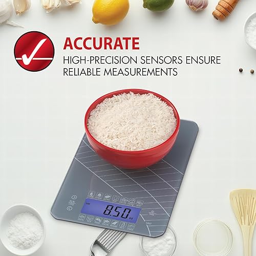 Miniatura 2 de SmartHeart Báscula digital de cocina con calculadora de calorías y carbohidratos, sensores de precisión, plataforma de vidrio templado, conversiones
