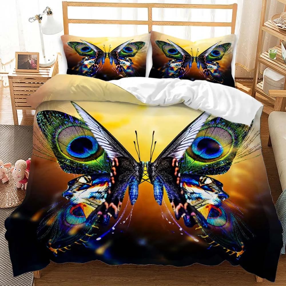 QBIDCSX Bedding Sets Single Butterfly Bedding Sets Single Koala Duvet Cover 200x200cm with Zipper Closure, Hypoallergenic Quilt Cover with 2 Pillowcase for Boys Kids Girls
