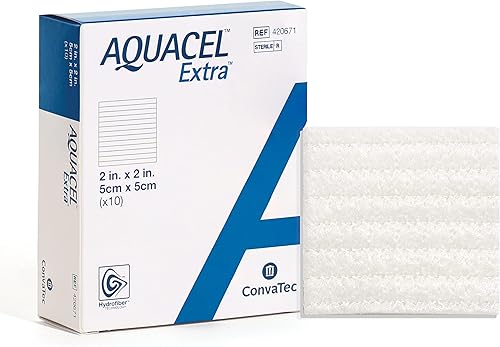 AQUACEL 420671 - Apósito bidimensional de hidrofibra extra de 2 x 2 pulgadas suave absorbente no tejido 420671 caja de 10