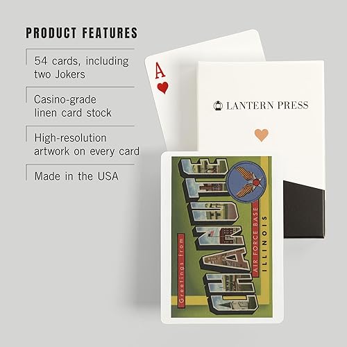 Miniatura 3 de Illinois, base de la Fuerza Aérea Chanute, escenas de letras grandes (52 cartas de juego, baraja de cartas de tamaño póquer con comodines)
