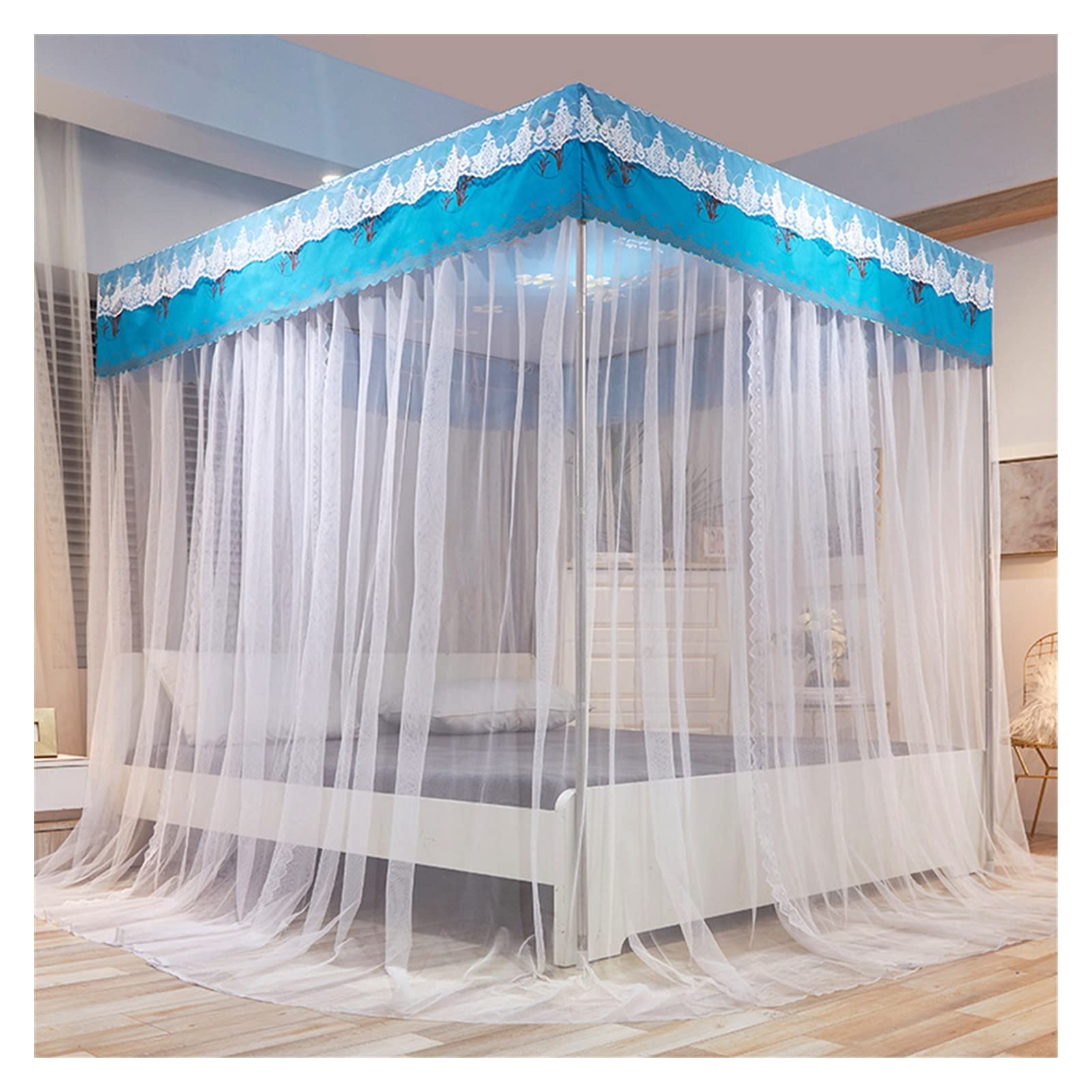 Moustiquaire queen size anti-poussière pour éliminer les piqûres et préserver le lit bleu