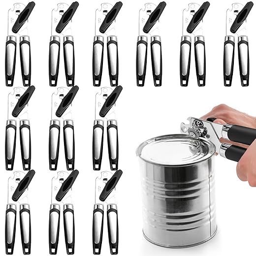 12 Pcs Can Opener Manual Multifunctional Tin and Can Opener Smooth Edge with Sharp Blade Hand Held Soft Grip Handle Bottle Opener Quick Opening Tool with Large Turn Knob for Kitchen