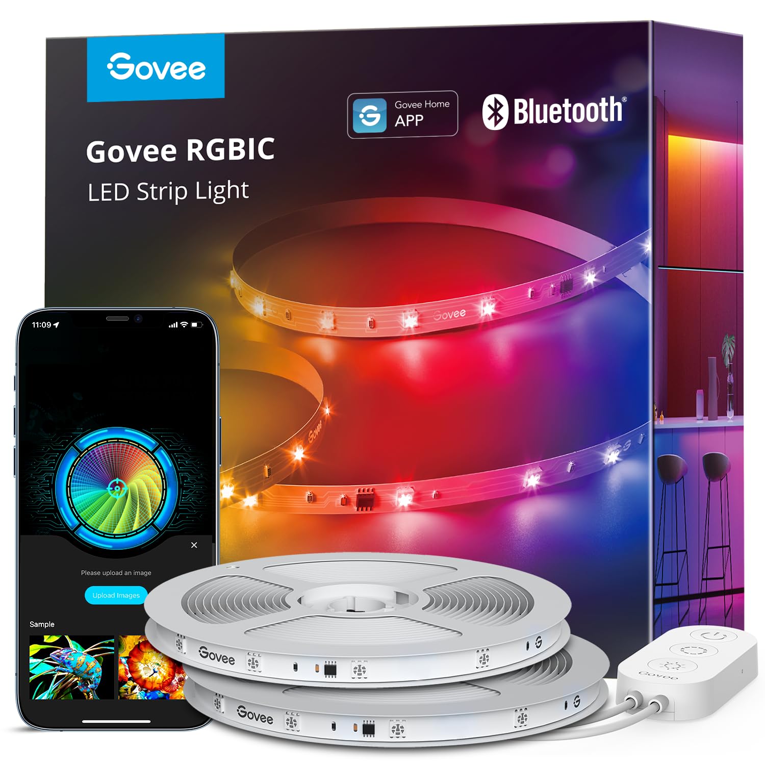 Govee 100ft RGBIC LED Strip Lights, Smart LED Lights for Bedroom, Bluetooth LED Strip Lights APP Control, DIY Multiple Colors on One Line, Color Changing LED Lights for Bedroom Decor, 2 Rolls of 50ft