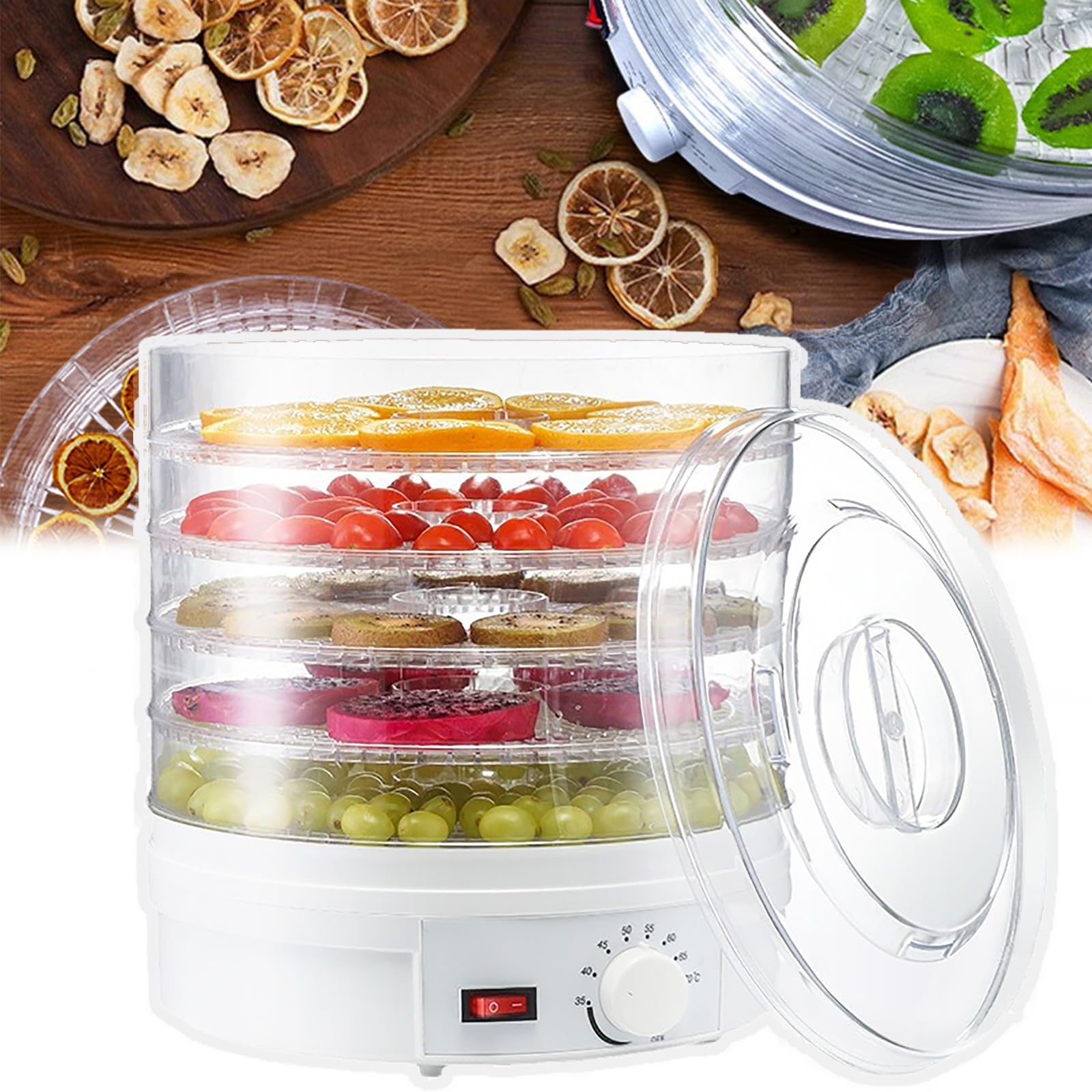 Freeze Dryer Machine, 5 Tier Food Dehydrator, Temperature Adjustment: 35-70℃+ 7 Levels of Adjustment, 360° Hot Air+5h Only Requires 1kwh, for Dried Meat, Fruits,A
