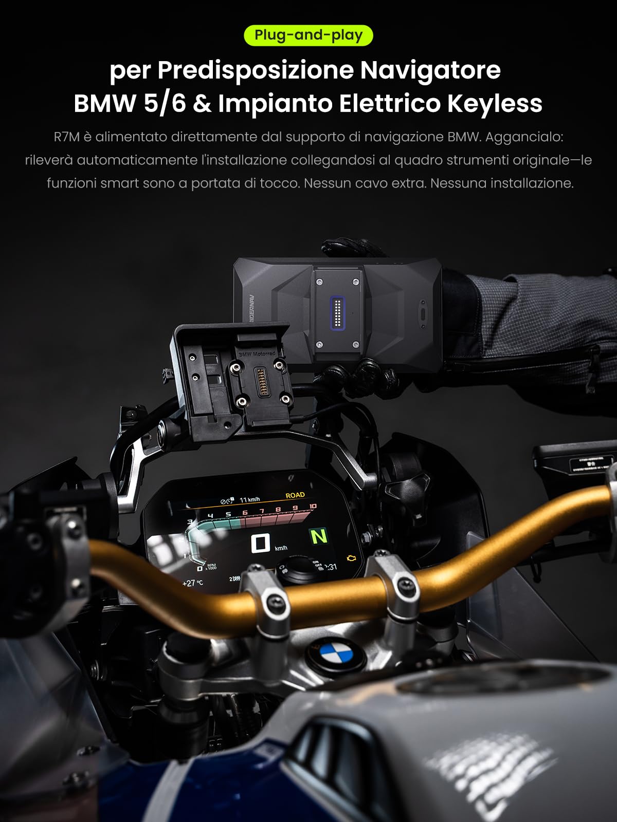 R7M 7" Wireless CarPlay e Android Auto per Motociclette BMW - Controllo Nativo Wonder Wheel Action Camera | Lettura Dati in Tempo Reale (TPMS/RPM) | Aggiornamenti OTA | GPS IP69K | Nav Prep