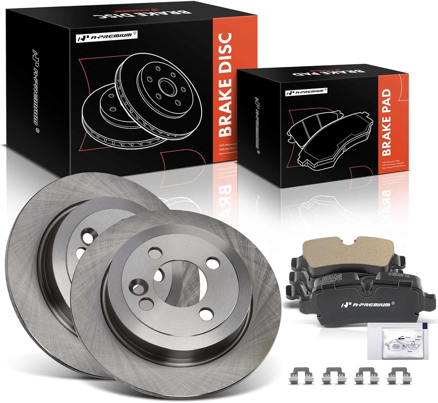 A-Premium 10.2 inch (259mm) Rear Solid Disc Brake Rotors + Ceramic Pads Kit Compatible with Mini Models - Cooper 2007-2015, 6-PC Set