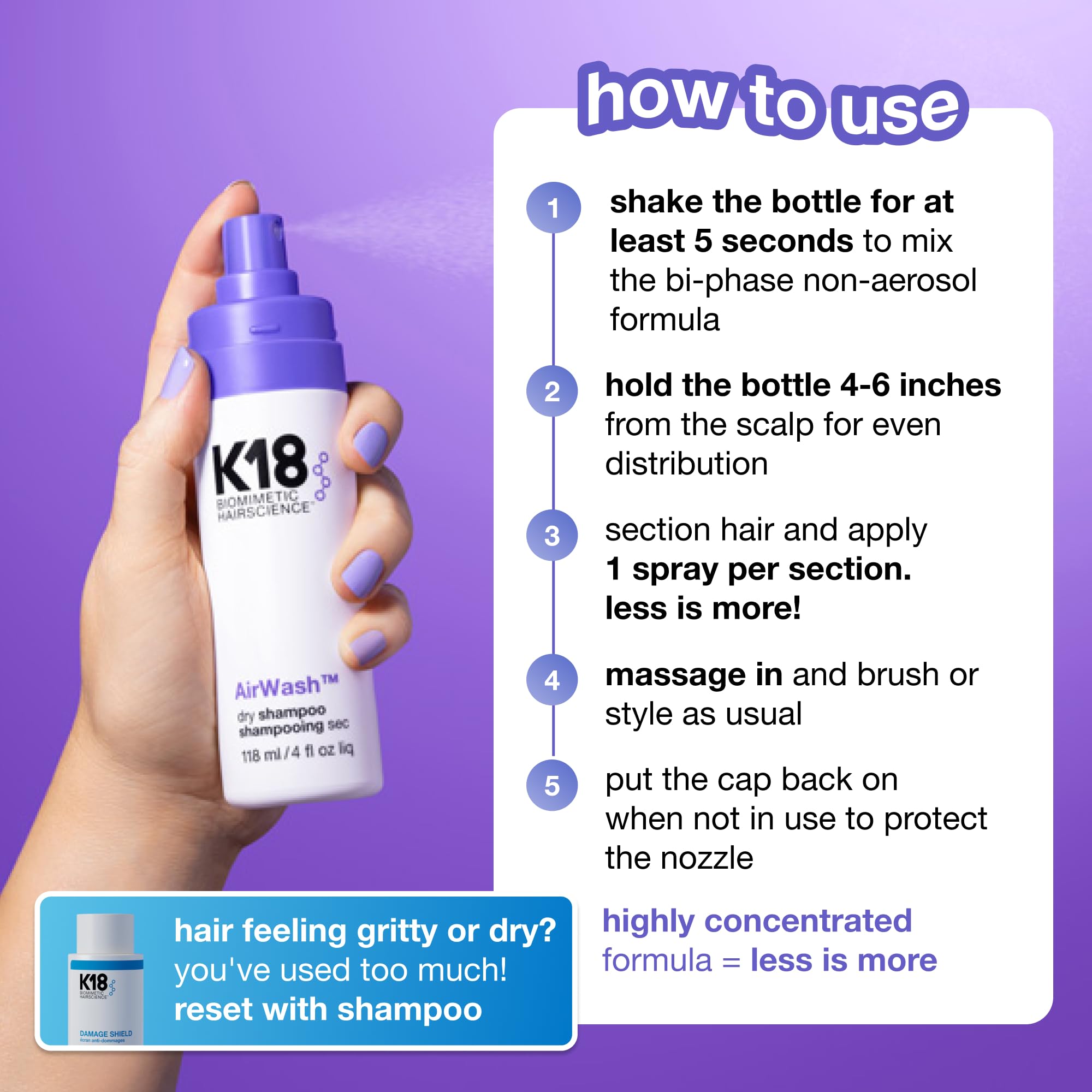 K18 AirWash Non-Aerosol Dry Shampoo for Oil and Odor Control