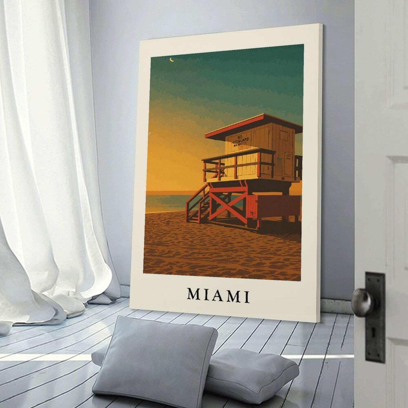 Miami Beach Lifeguard Tower Art Print Room Decor Wall Art 24x36inch(60x90cm), for Bedroom Walls, Guest Spaces Or Lounges, An Easy Wall Refresh for Bedrooms