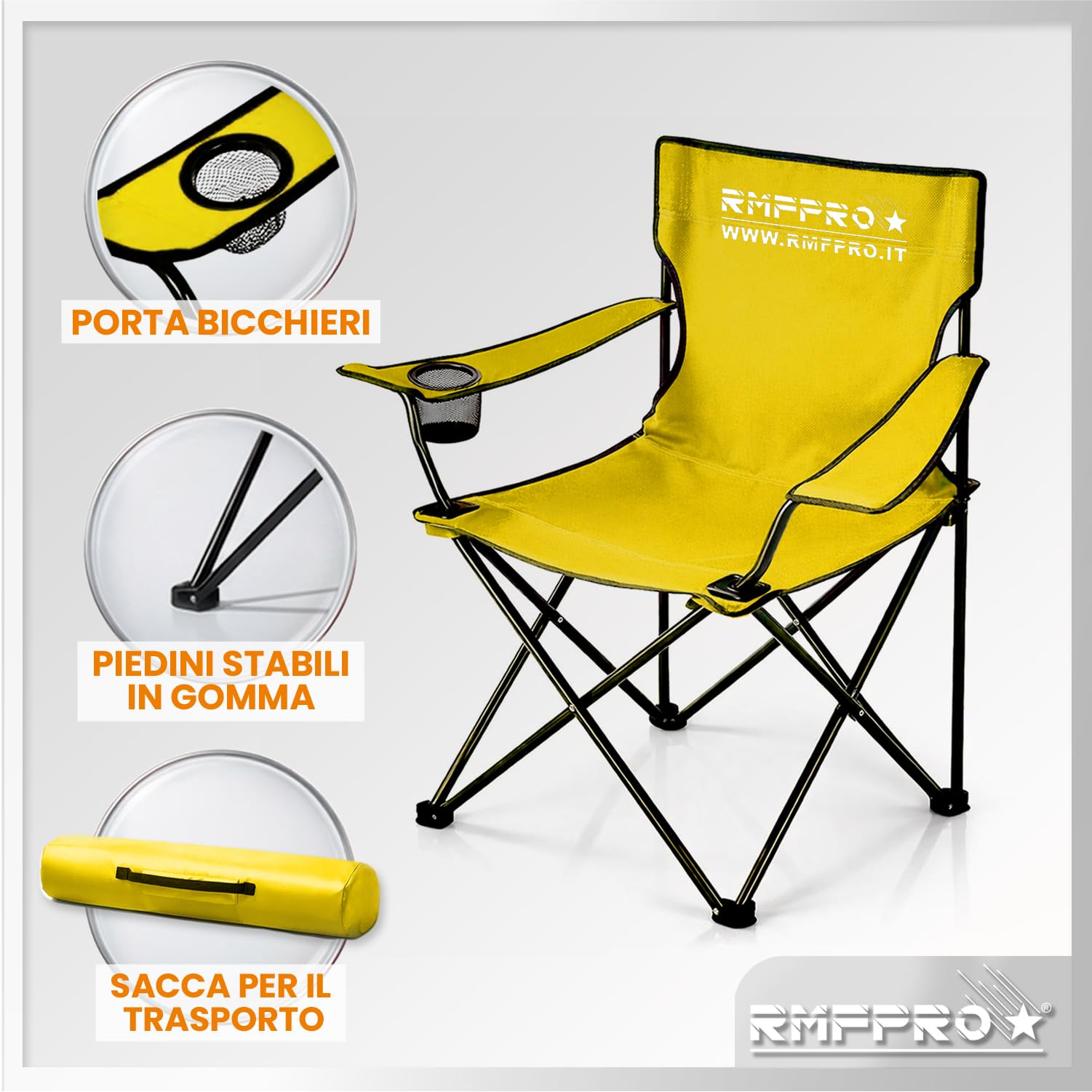 Set de 4 Sillas Camping Plegable con Asiento Cómodo y Relajante, Silla de Playa Portátil con Posavasos - Silla Mar y Jardín, Tejido Ligero Transportable Silla de Exterior Amarillo