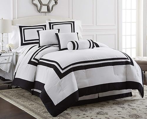 Miniatura 1 de Chezmoi Collection Juego de edredón de 7 piezas estilo hotel Caprice blanconegro, tamaño King