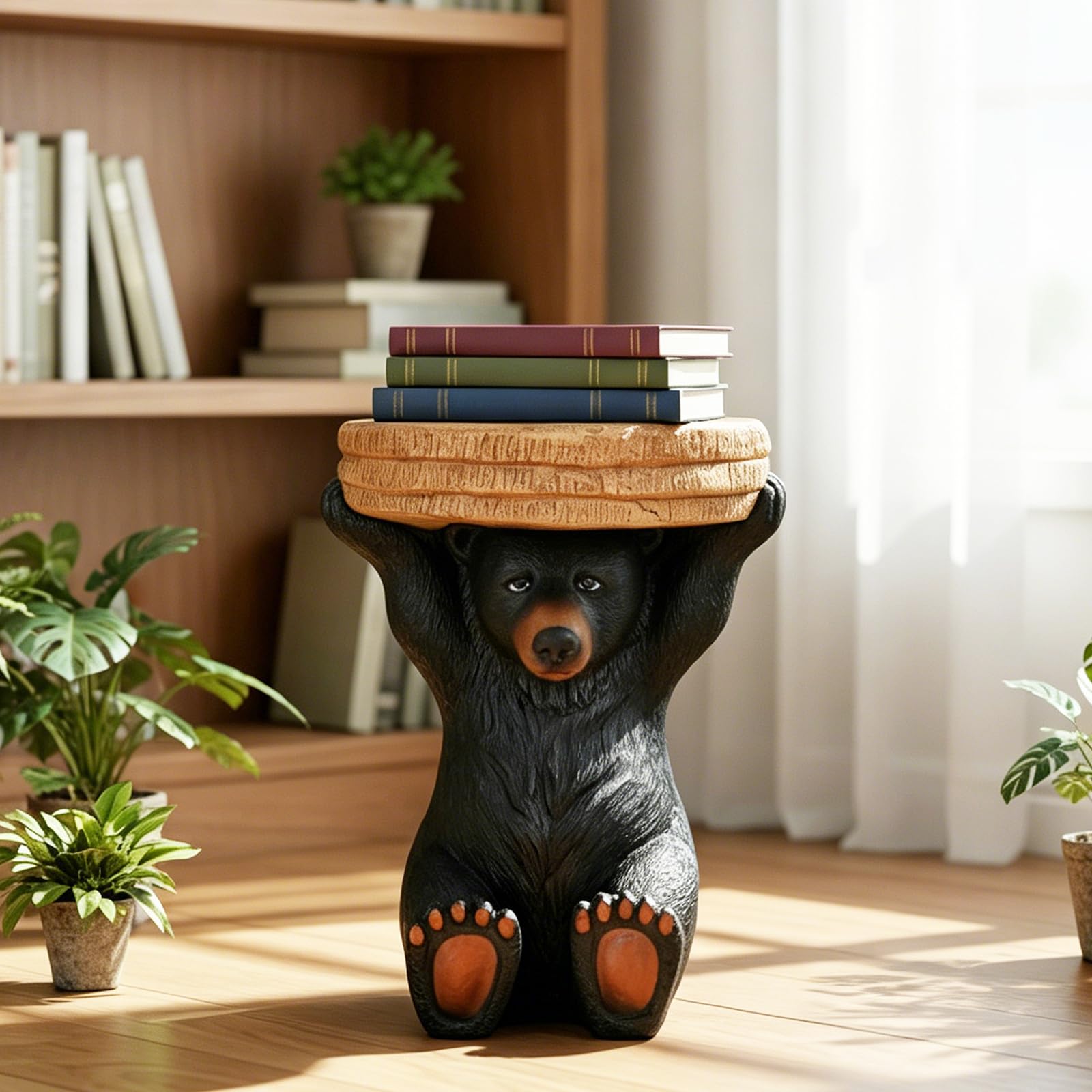 FlowLuxe 20.8 H Rustic Black Bear Side Table