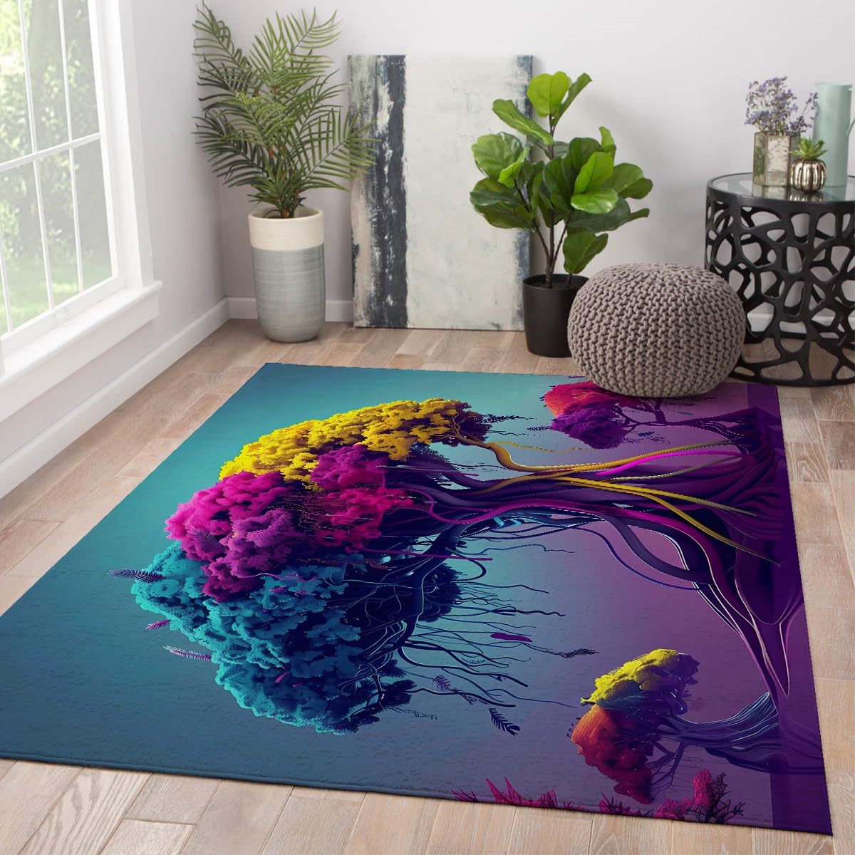 Dywan 60 x 120 cm Salon Dywan Rainbow Drzewo Psychodeliczne Dywany do wnętrz Niski stos Surrealizm Fantasy Forest Antypoślizgowa podłoga Dywan do jadalni Sypialnia