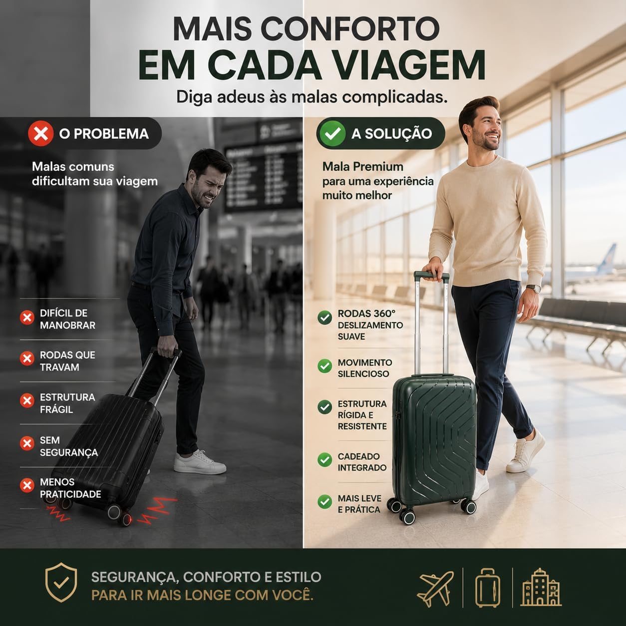 Mala de Bordo Propileno Premium com Rodas 360° e Cadeado TSA Integrado | Bagagem de Mão Leve e Resistente | Alça Telescópica Ajustável | Design Moderno para Viagens e Negócios (Preta) Mala de Bordo Propileno Premium com Rodas 360° e Cadeado TSA Integrado | Bagagem de Mão Leve e Resistente | Alça Telescópica Ajustável | Design Moderno para Viagens e Negócios (Preta)