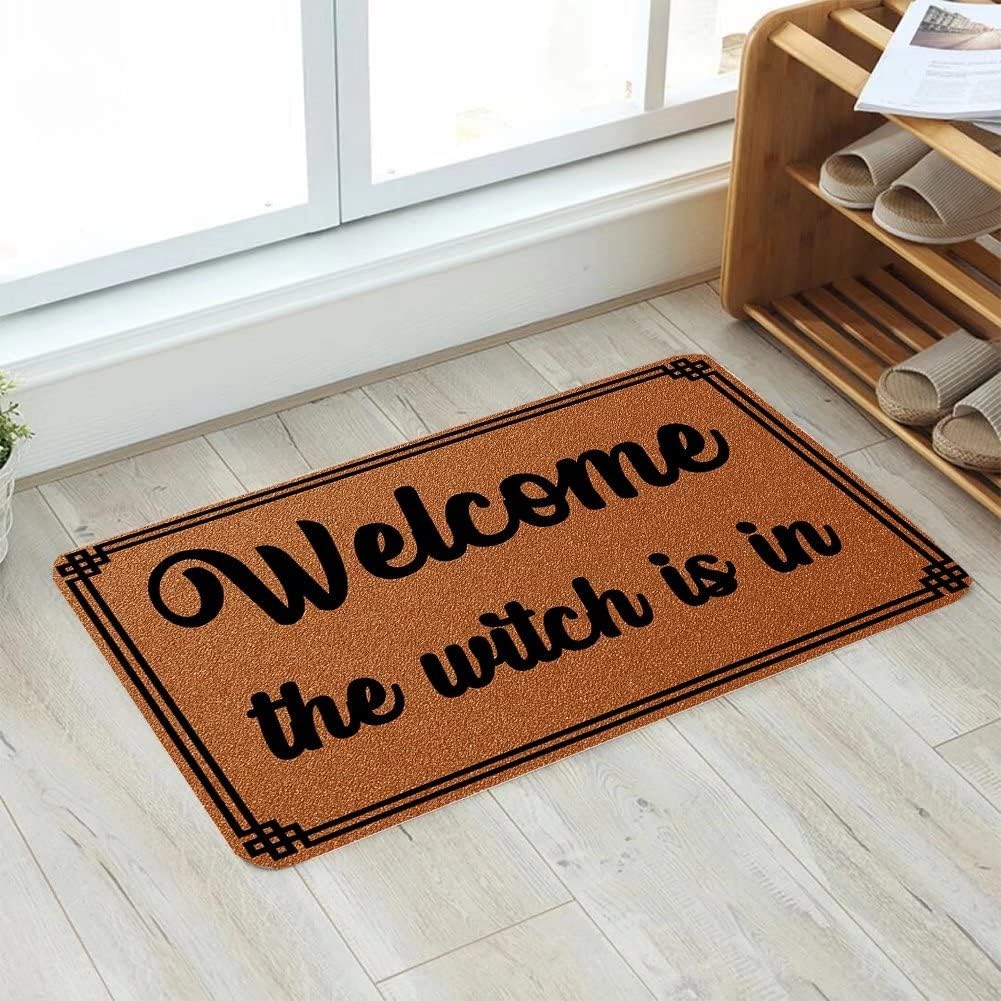 Warm+ Doormat Welcome The Witch is in Door Mat Silk Loop Home Decor Outdoor Indoor Mats for Entry Front Floor Mats 23.6 x 15.7 Inches